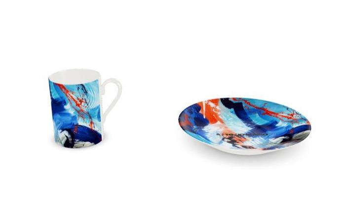 Bone China Abstract Espresso Cup & Saucer- Set of 2