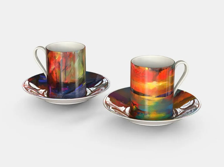 Bone China Abstract Espresso Cup & Saucer- Set of 2